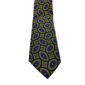 Polo Ralph Lauren Silk Tie Green Blue Medallion Geometric Handmade Italy Classic